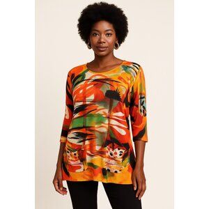 Blu Ice Bamboo Blend Abstract Art Print Tunic Top Women’s M – Bold Painterly Pri